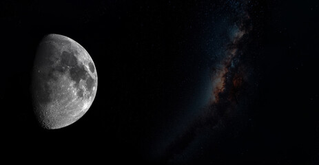 moon phase seen from space with starry background