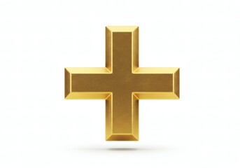Shiny Gold Plus Sign Symbol Isolated on White Background,3D Metallic Plus Icon.