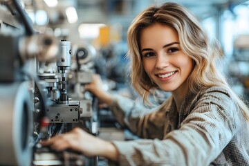 Smiling factory workers with friendly AI robot assistants on the line. A realistic, detailed vision of the future—efficient, collaborative, and innovative. Ideal for industrial tech and automation.