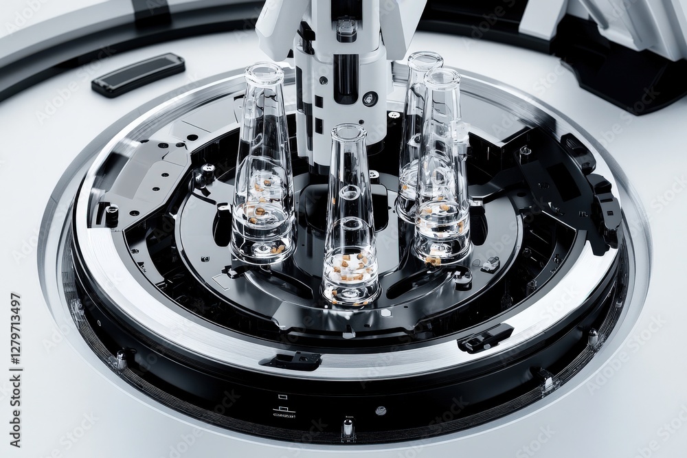 Aufkleber high-tech laboratory centrifuge machine with sample tubes, close-up view of intricate mechanism. mod