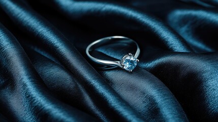 A classic engagement ring resting on a luxurious black velvet surface
