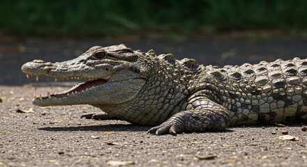Obraz premium Majestic Crocodile basking in the sun, showing its incredible skin detail