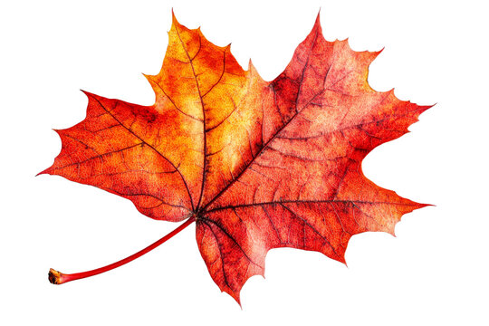 Bright orange and red maple leaf in autumn season
