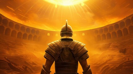 A costumed gladiator strikes a dramatic pose in the heart of the arena, capturing the essence of ancient battles.