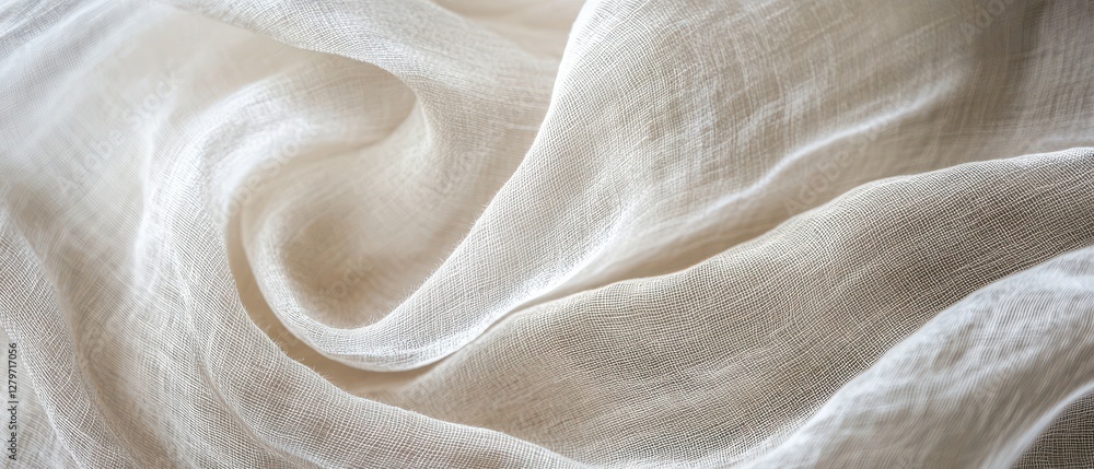 Poster silky white fabric with intricate textured patterns.