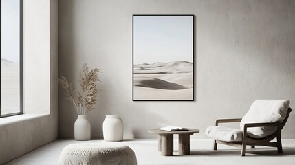 Living room a modern ISO A size poster framed in sleek contemporary design against a neutral toned wall Ideal for showcasing minimalist art enhancing the overall wall decor and living space ambiance