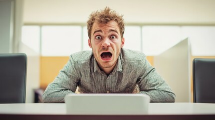Man shows surprise at unexpected news in office