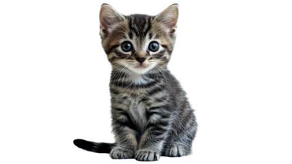 Cute tabby kitten sitting calmly with big eyes