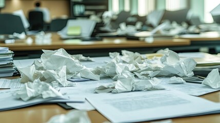 Speech draft crumpled papers on a desk, showing the process of perfecting the words