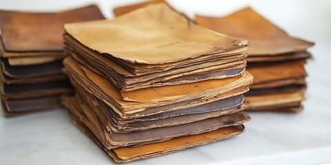 Stacked Leather Sheets on a Table