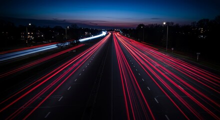 Illuminated highway trails at dusk: a journey into the twilight hours