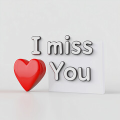 3D text 'I Miss You' with a red heart and a white background.