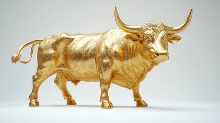 Golden bull sculpture art studio 3d model minimalist space close-up wealth and prosperity concept