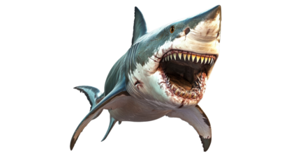 Great white shark breaching in clear waters