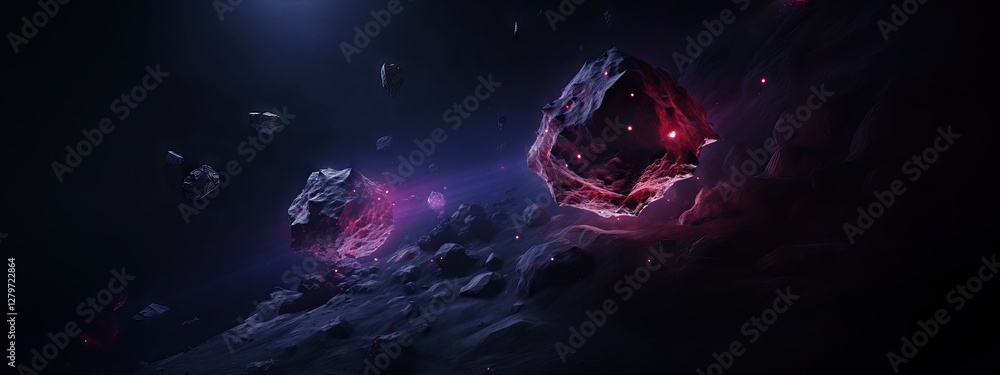 Poster dark cosmic nebula with glowing red energy in deep space. abstract galaxy background with mysterious