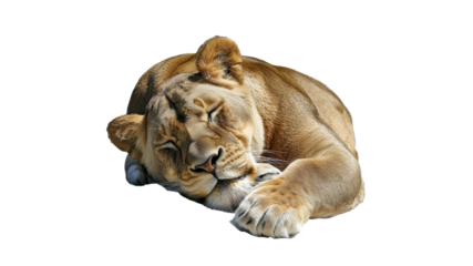 Lioness peacefully resting in bright sunlight