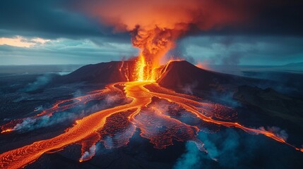 Fototapeta premium 噴火する活火山の空撮15