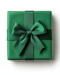 Elegant green present box with neatly tied satin bow, perfect for gifting