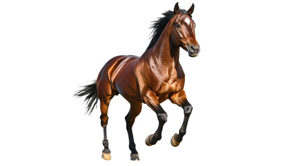 Naklejka premium Powerful brown horse gallops in open space