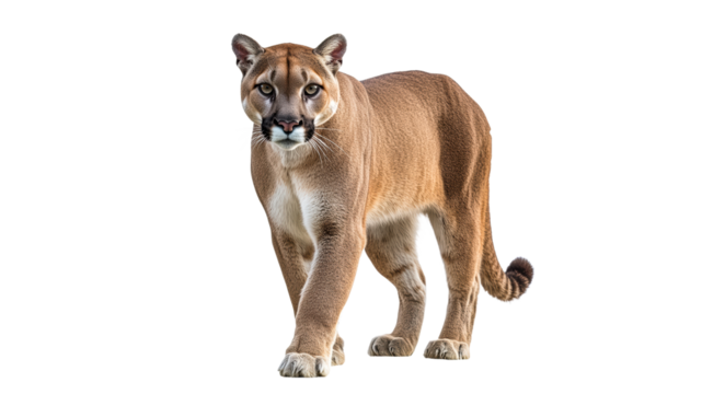 Mountain lion walking on a white background