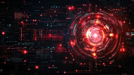 Obraz premium Futuristic cybernetic interface with glowing circuits and data streams
