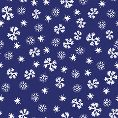 Winter seamless pattern with white snowflakes on color background. Vector illustration for fabric, textile wallpaper, posters, gift wrapping paper. Christmas vector illustration. Falling snow.