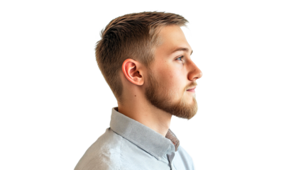 Young man in profile with a thoughtful expression