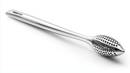 Ultra-realistic image of a stainless steel citrus reamer with a polished handle, isolated on a white background
