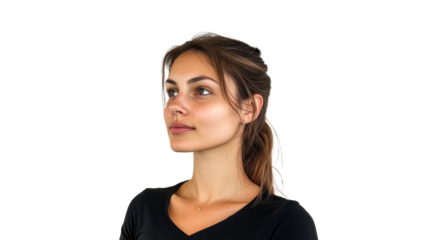 Model showcasing a calm expression and posture