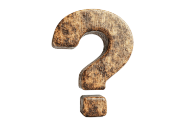 Wooden question mark on white bg