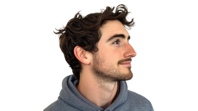 Curly haired young man looking up