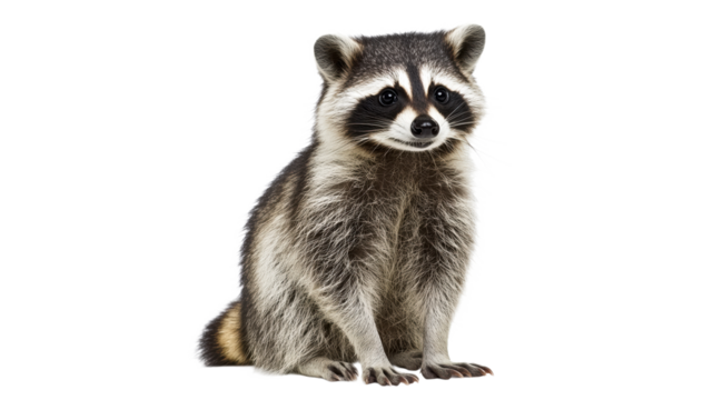 Raccoon sits calmly against a white background
