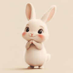 A cute cartoon bunny with folded hands, pouting and frowning, featuring a white rabbit with pink cheeks and black eyes.