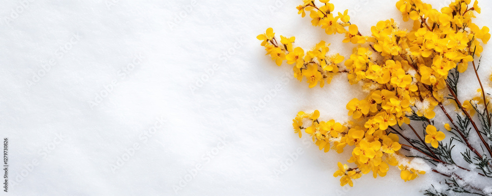 Poster bright yellow flowers bloom vibrantly against a soft white background symbolizing the freshness of s