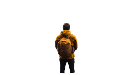 Person in yellow jacket against blank backdrop