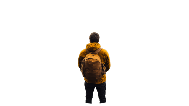Person in yellow jacket against blank backdrop