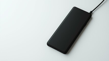 Photorealistic image of a compact black portable phone charger, isolated on a white background
