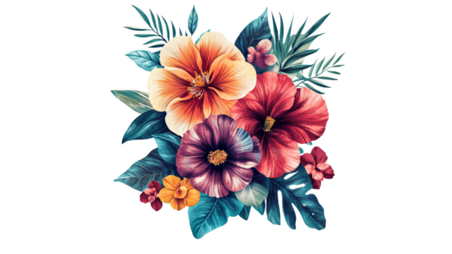 Vibrant floral arrangement with tropical elements