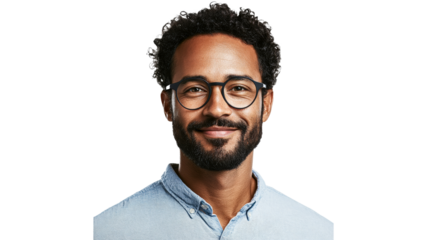 Smiling man in glasses, plain background