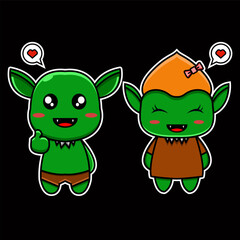 vector illustration design of a goblin mascot with a couple. black background