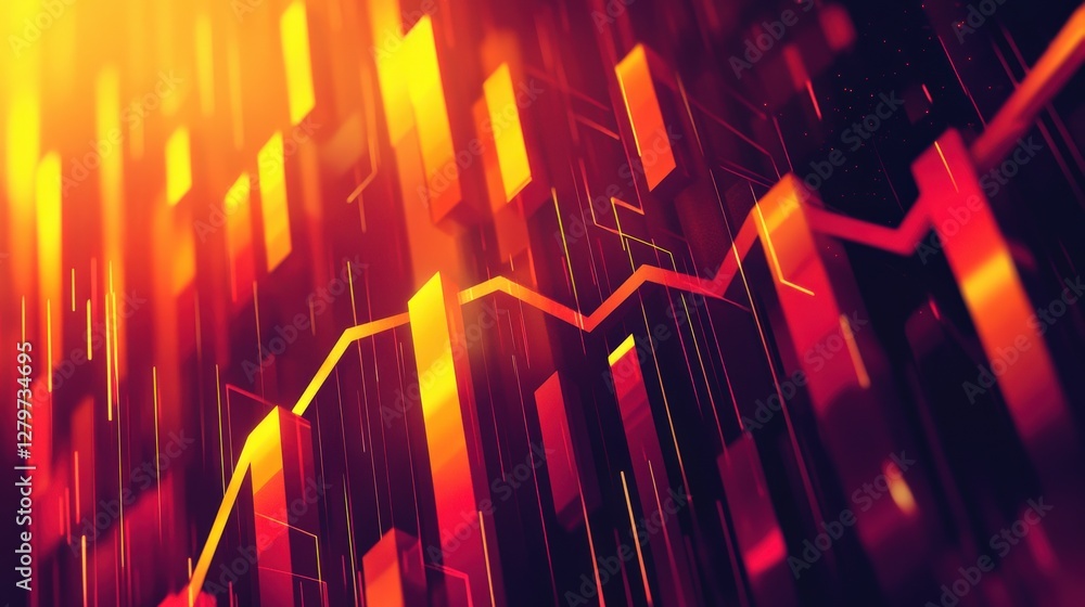 Poster abstract representation of fluctuating data trends with vibrant colors and dynamic lines