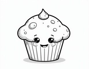 Kawaii Cupcake Illustration Cute Black and White Muffin Design