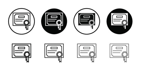 Certificate icon Black line art vector logo set