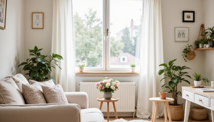 Cozy and Bright Living Room with Plants and Natural Light in Home Environment