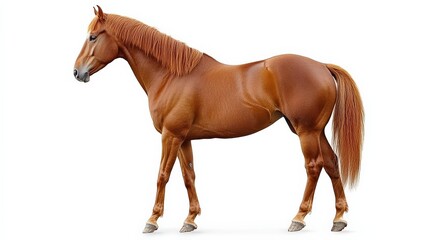 Obraz premium Majestic brown horse in profile against a plain white background