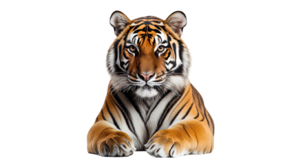 Majestic tiger resting on a white background