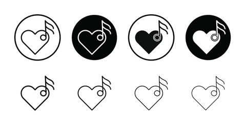Heard heart note icon Black line art vector logo set