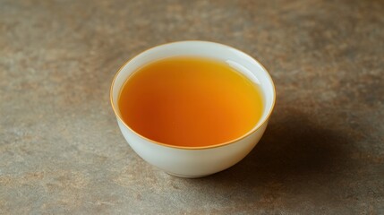 Herbal Infusion in White Bowl on Brown Textured Surface