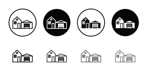 house with garage icon Black line art vector logo set