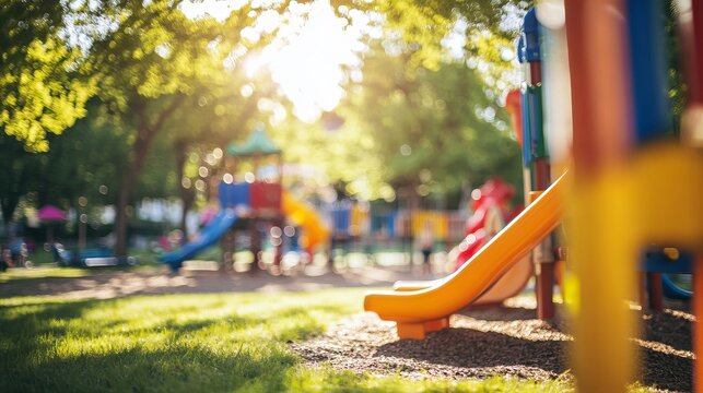 Sunny Day Playground Fun Colorful Slide Kids Play Area Outdoor Recreation Happy Childhood Summer Fun Bright Colors Childrens Playground Equipment     
